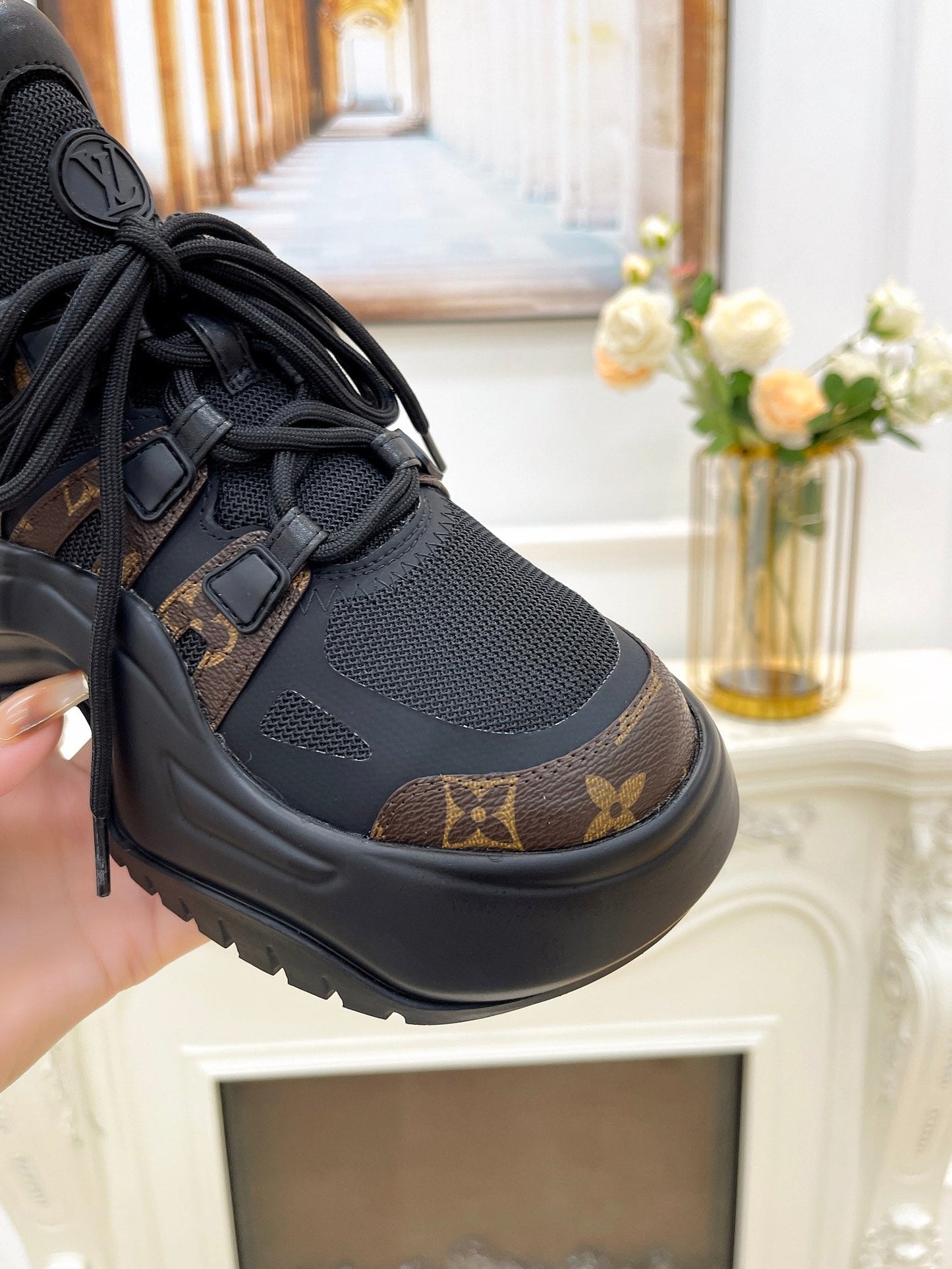 LV ARCHLIGHT 2.0 PLATFORM SNEAKER IN BLACK MIX CHOCOLATE BROWN MIX OF MATERIALS - 35