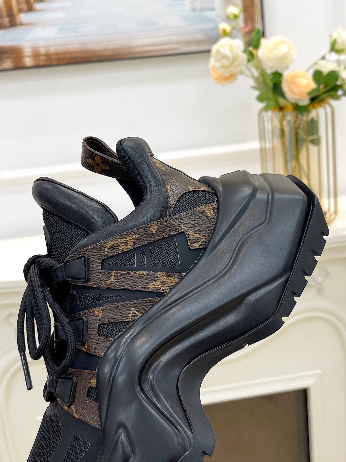 LV ARCHLIGHT 2.0 PLATFORM SNEAKER IN BLACK MIX CHOCOLATE BROWN MIX OF MATERIALS - 35