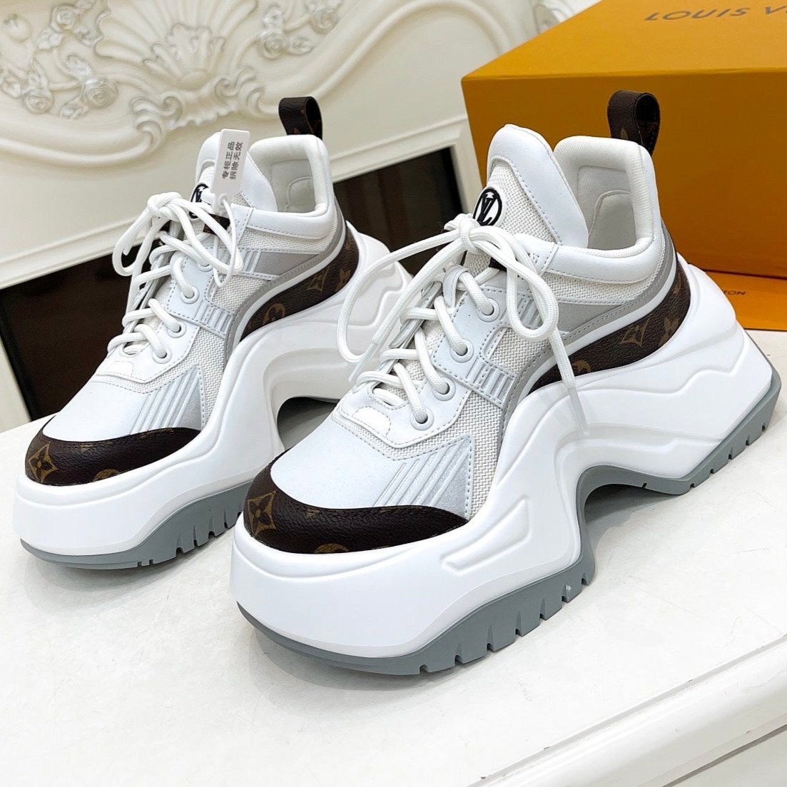 LV ARCHLIGHT 2.0 PLATFORM SNEAKER IN WHITE MIX BROWN MIX OF MATERIALS - 35