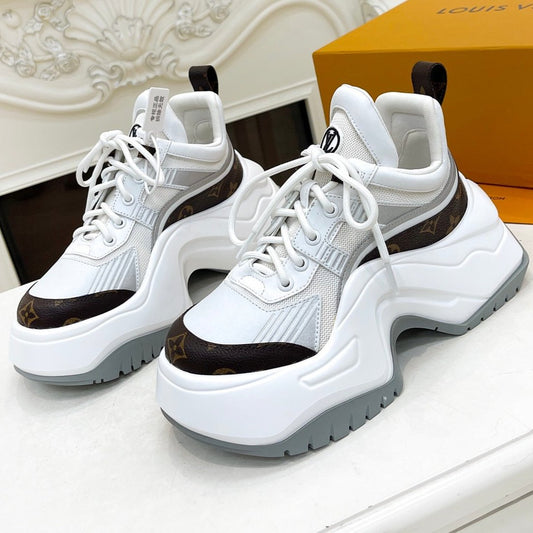 LV ARCHLIGHT 2.0 PLATFORM SNEAKER IN WHITE MIX BROWN MIX OF MATERIALS - 35