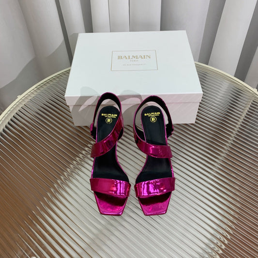 BALMAIN 25S HIGH HEEL SANDALS 95MM IN MAGENTA GLOSSY CALFSKIN - 35