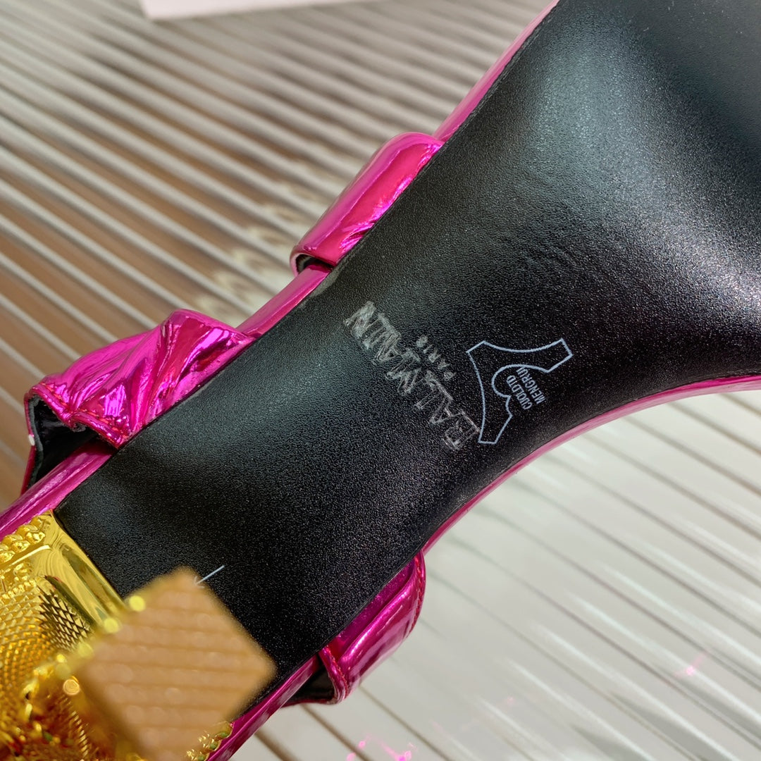 BALMAIN 25S HIGH HEEL SANDALS 95MM IN MAGENTA GLOSSY CALFSKIN - 35