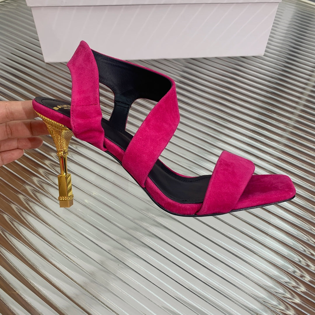 BALMAIN 25S HIGH HEEL SANDALS 95MM IN FUCHSIA SUEDE - 35