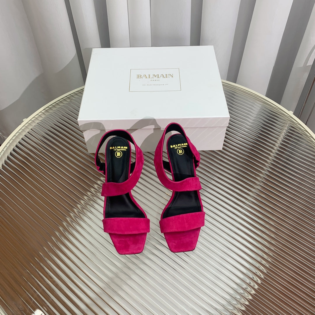 BALMAIN 25S HIGH HEEL SANDALS 95MM IN FUCHSIA SUEDE - 35