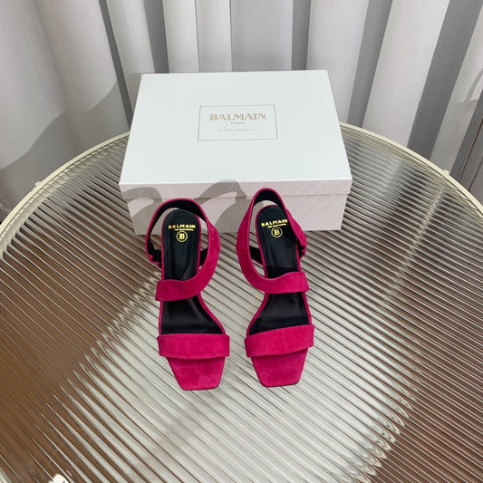 BALMAIN 25S HIGH HEEL SANDALS 95MM IN FUCHSIA SUEDE - 35