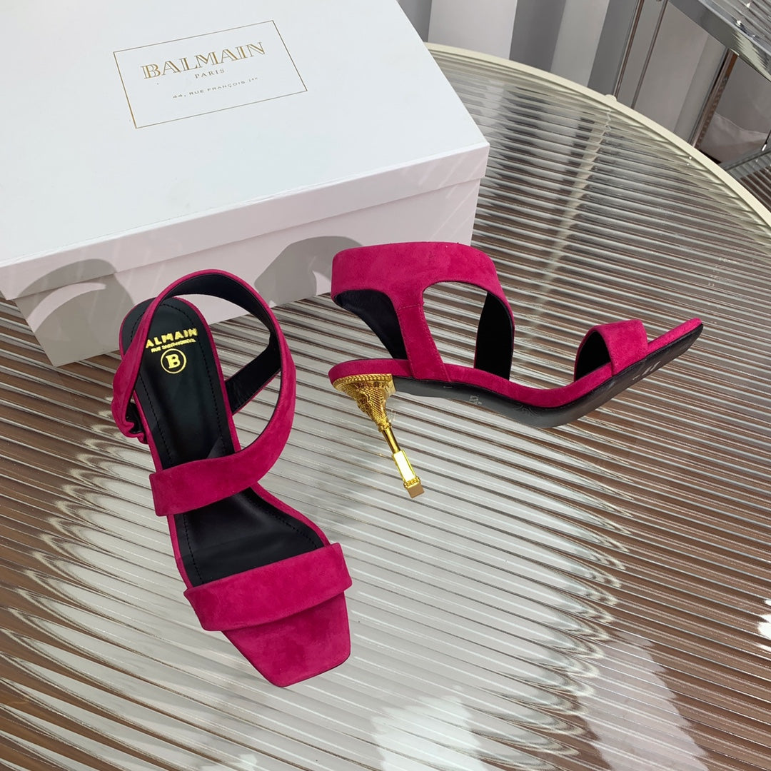BALMAIN 25S HIGH HEEL SANDALS 95MM IN FUCHSIA SUEDE - 35
