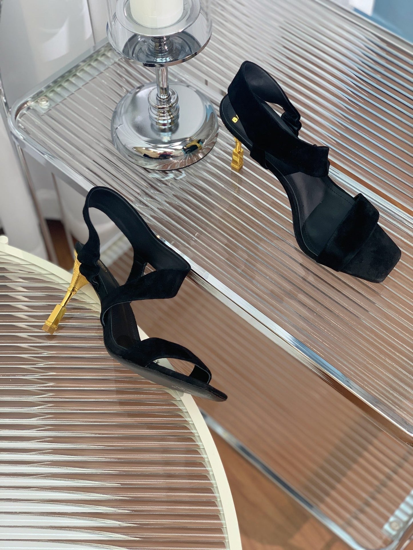 BALMAIN 25S HIGH HEEL SANDALS 95MM IN BLACK SUEDE - 35