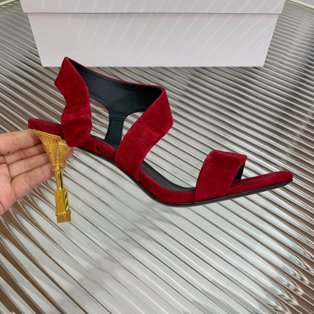 BALMAIN 25S HIGH HEEL SANDALS 95MM IN DARK CRIMSON SUEDE - 35