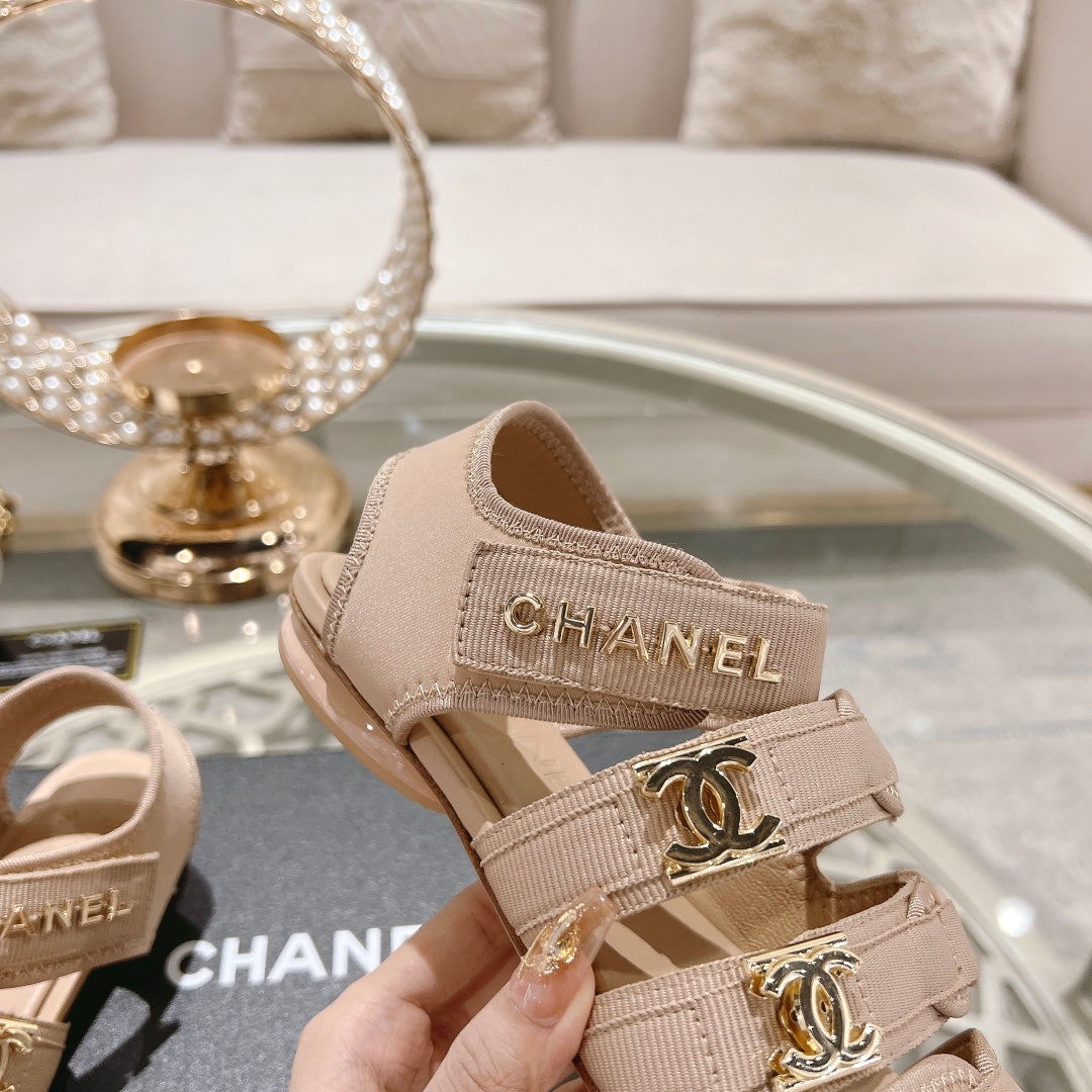 Double C  Xiaoxiang Chain Fabric Head Chunky Sandal Cream Lambskin - 35