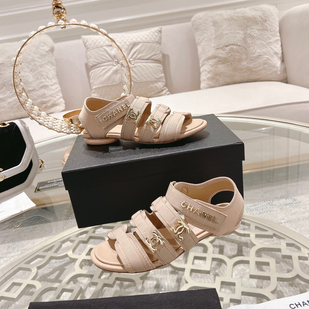 Double C  Xiaoxiang Chain Fabric Head Chunky Sandal Cream Lambskin - 35