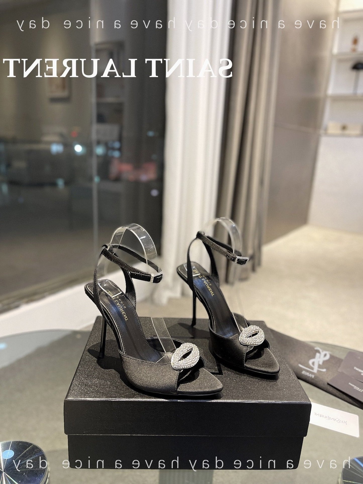 SL AYERS CRYSTAL SANDAL BLACK SATIN - 35