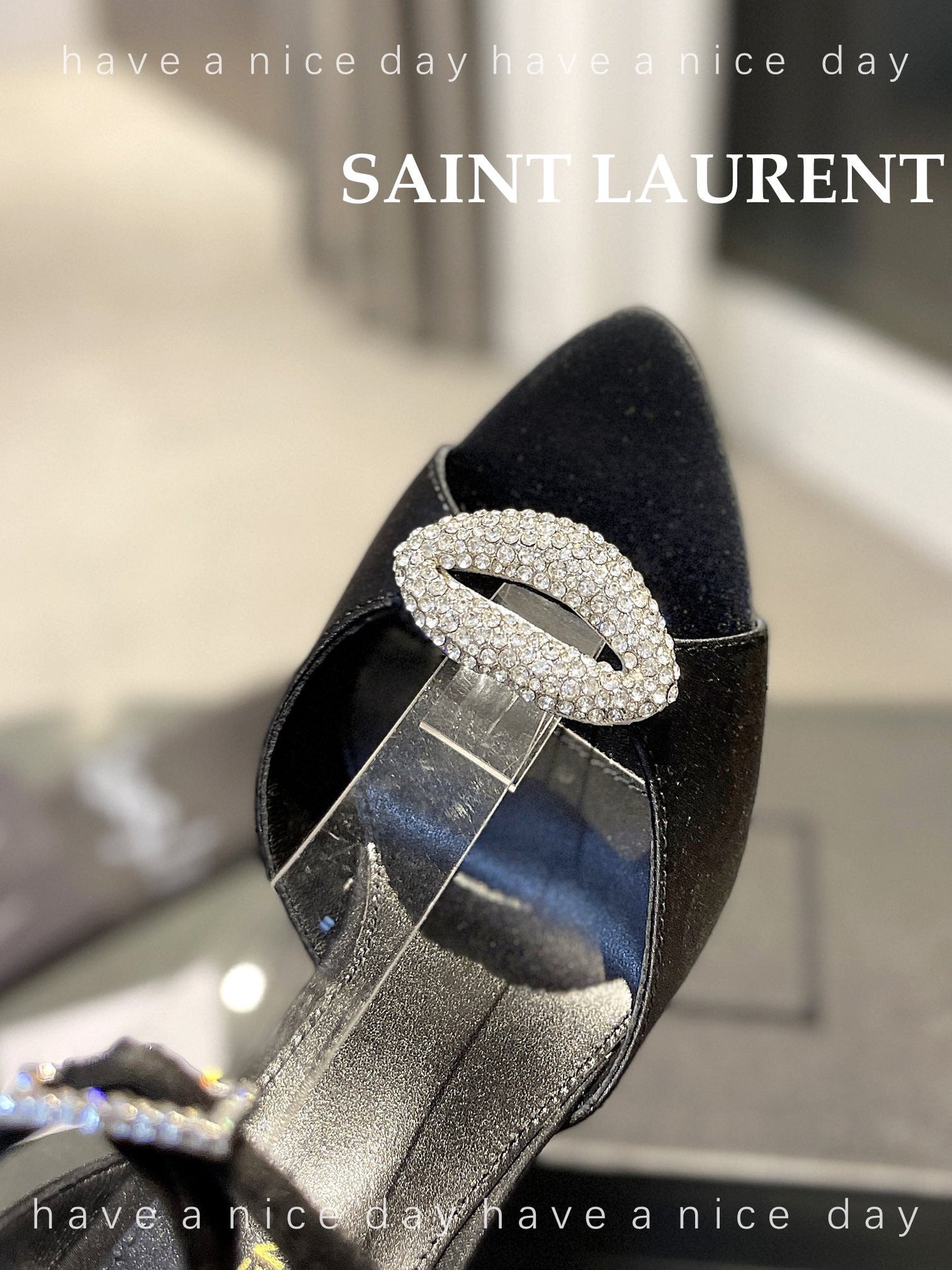 SL AYERS CRYSTAL SANDAL BLACK SATIN - 35