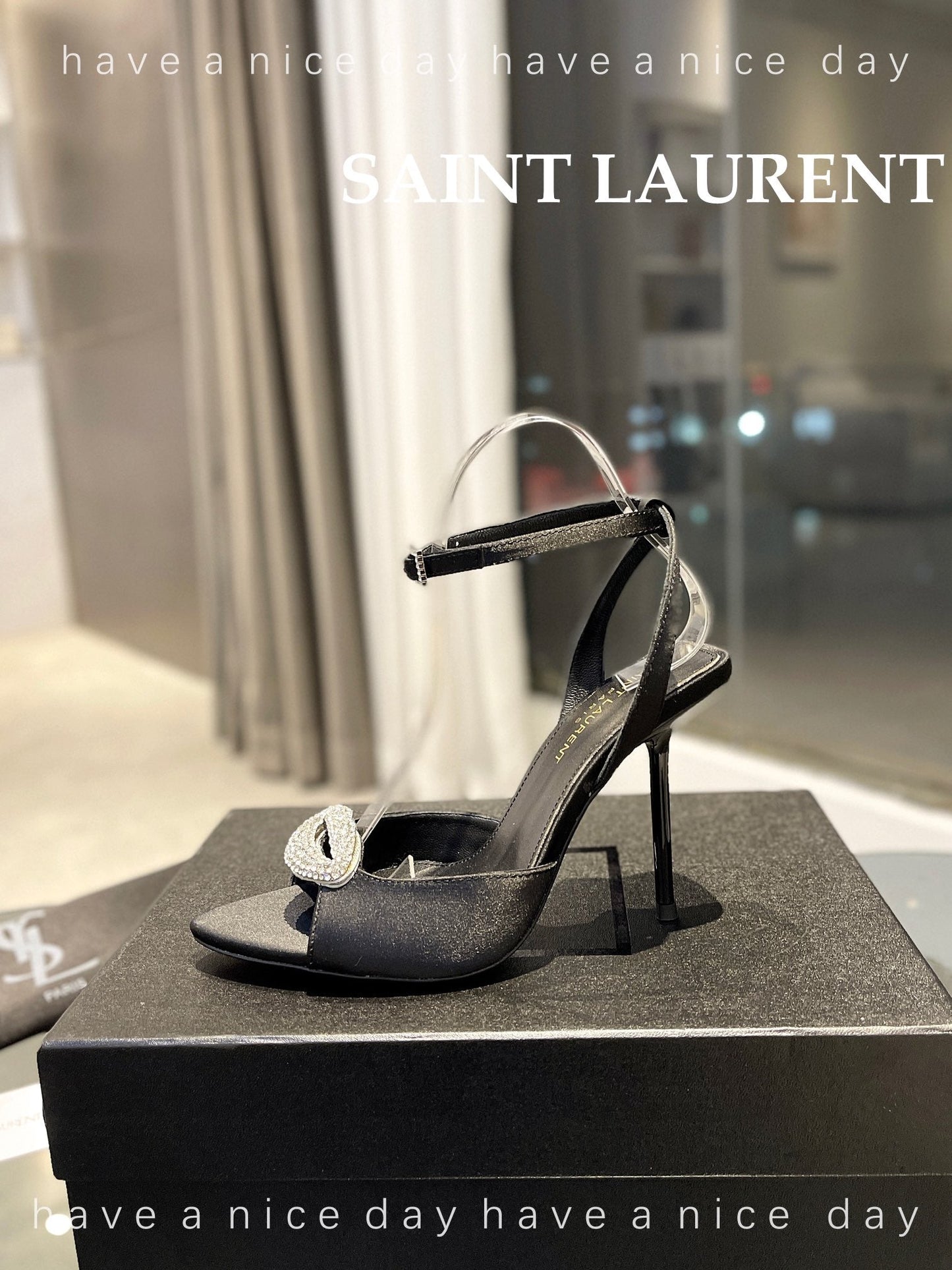 SL AYERS CRYSTAL SANDAL BLACK SATIN - 35