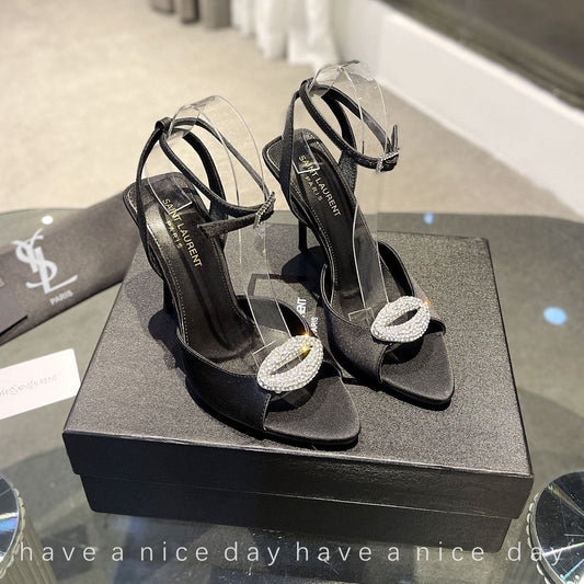 SL AYERS CRYSTAL SANDAL BLACK SATIN - 35