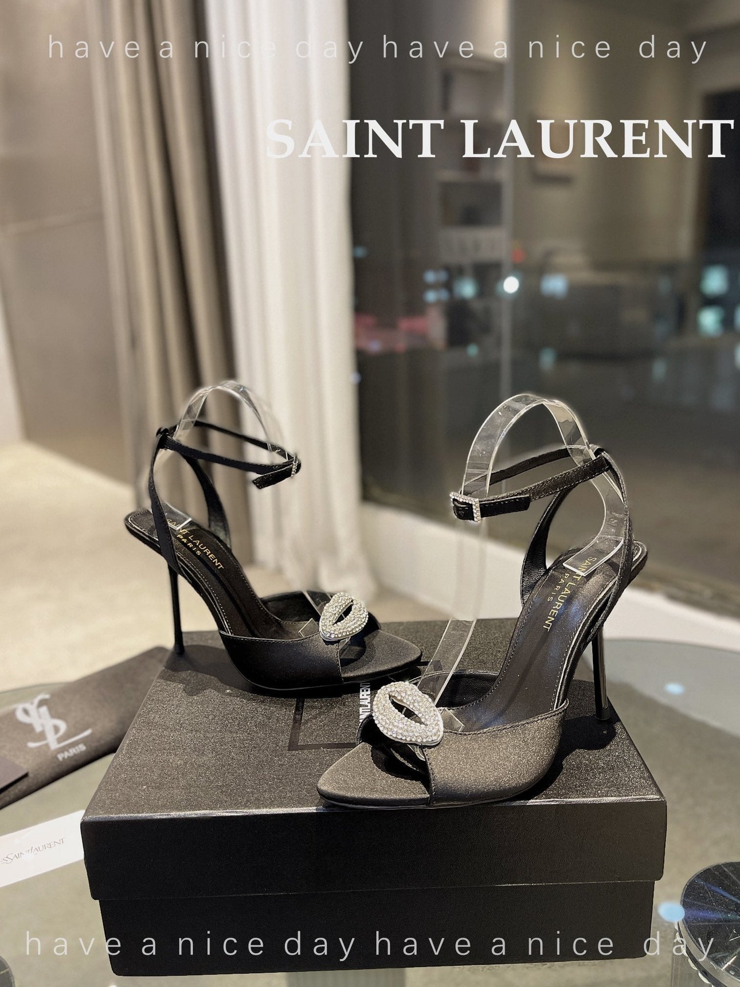 SL AYERS CRYSTAL SANDAL BLACK SATIN - 35