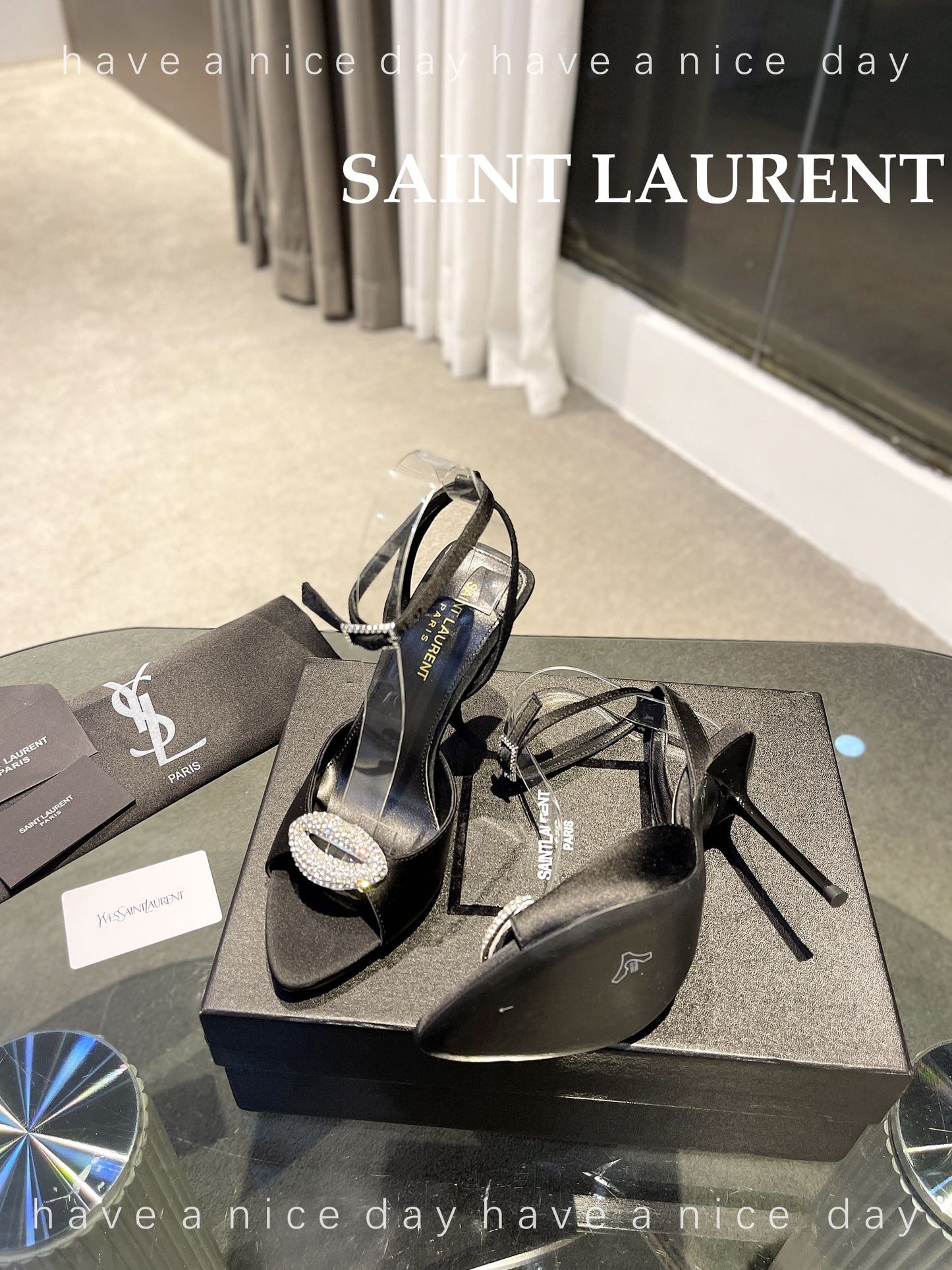 SL AYERS CRYSTAL SANDAL BLACK SATIN - 35