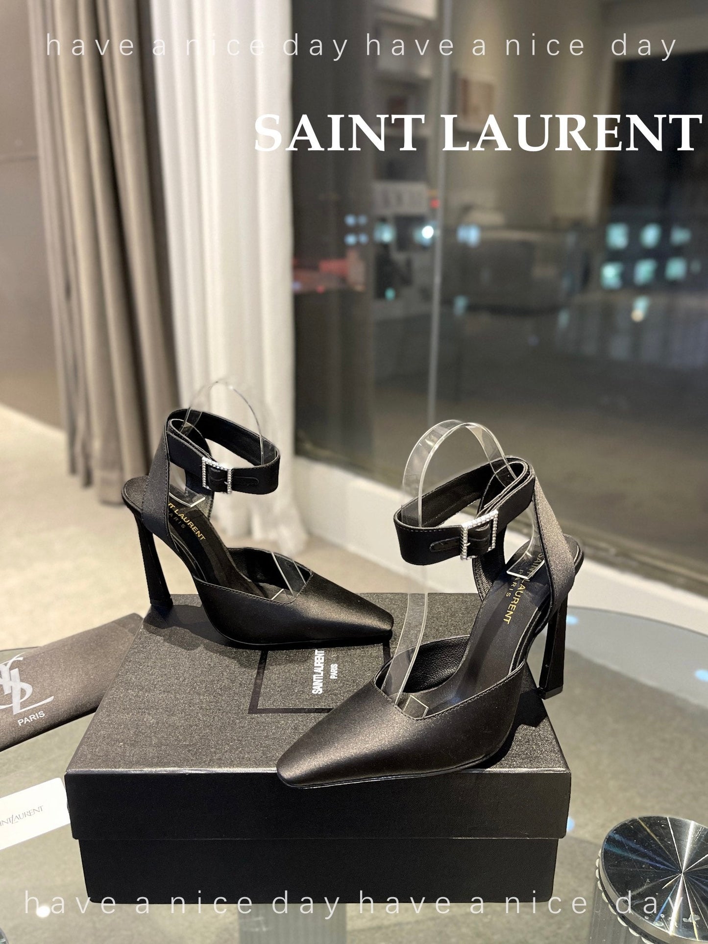SL FANNY SLINGBACK PUMPS BLACK SATIN - 35