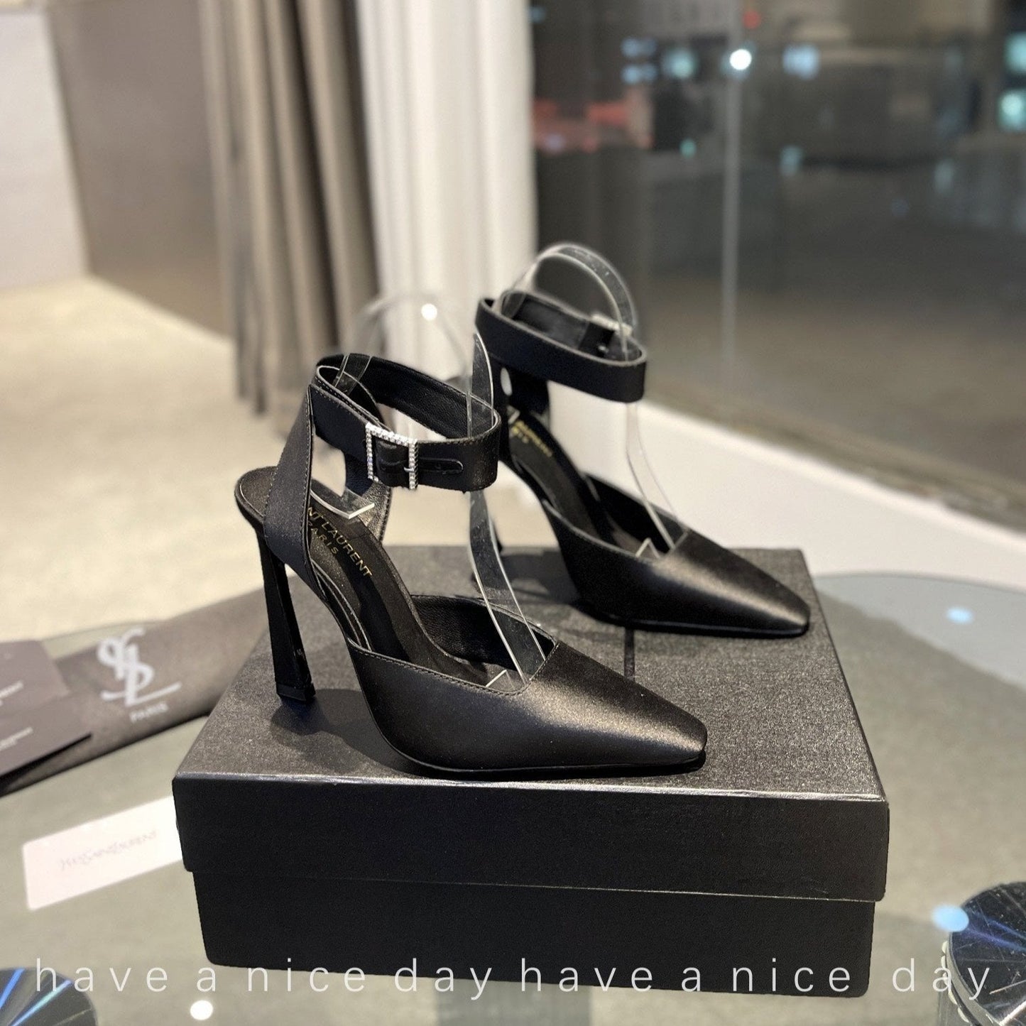 SL FANNY SLINGBACK PUMPS BLACK SATIN - 35