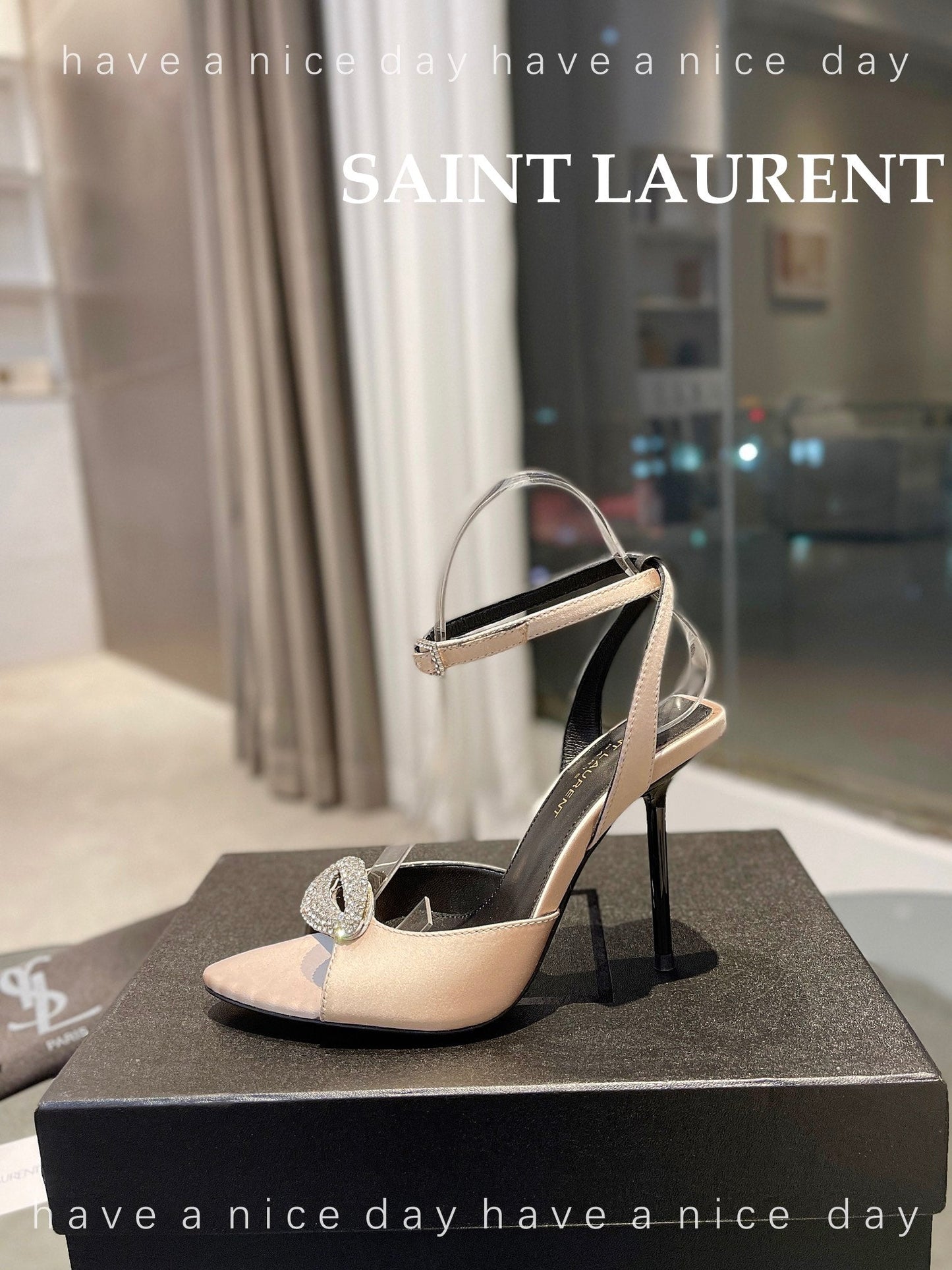 SL AYERS CRYSTAL SANDAL CHAMPAGNE SATIN - 35