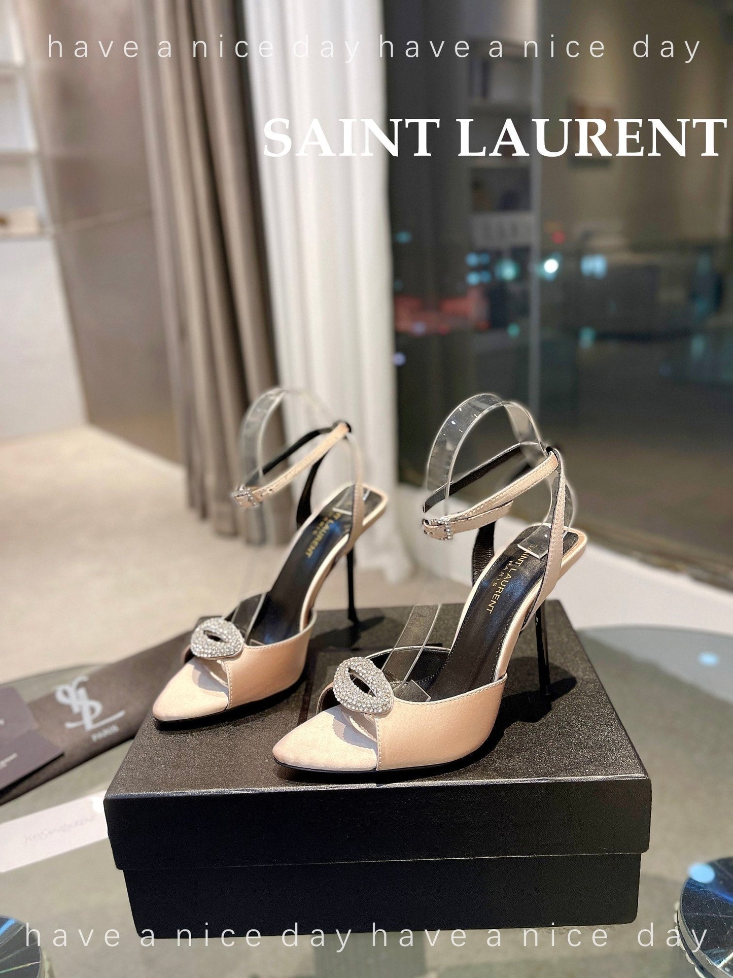 SL AYERS CRYSTAL SANDAL CHAMPAGNE SATIN - 35