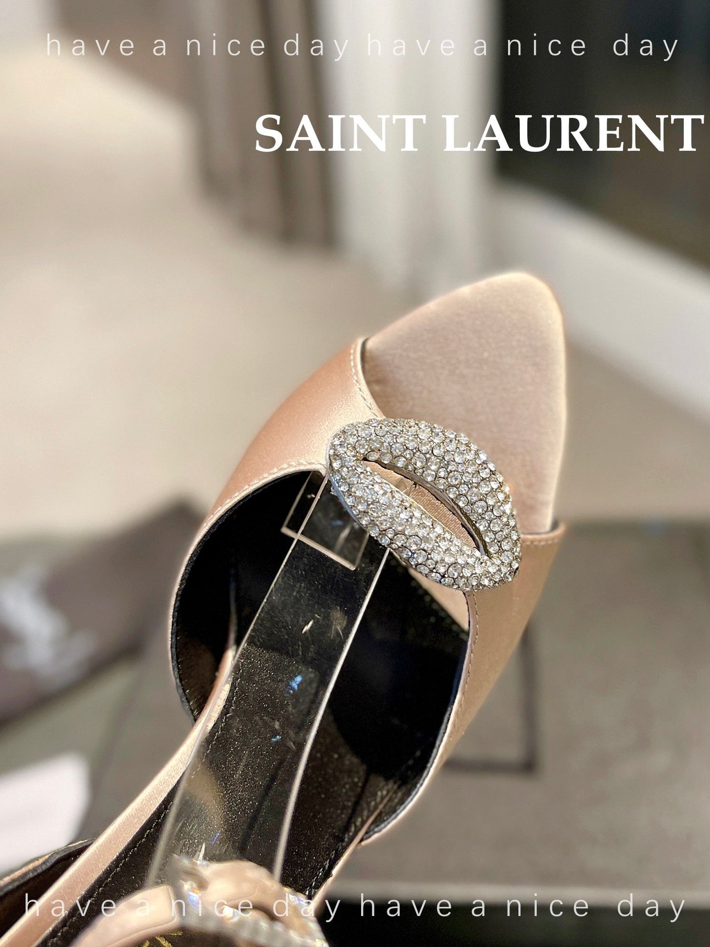 SL AYERS CRYSTAL SANDAL CHAMPAGNE SATIN - 35