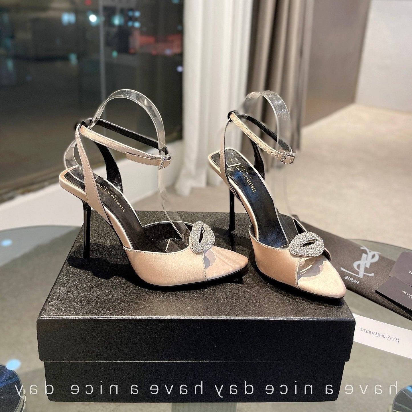SL AYERS CRYSTAL SANDAL CHAMPAGNE SATIN - 35