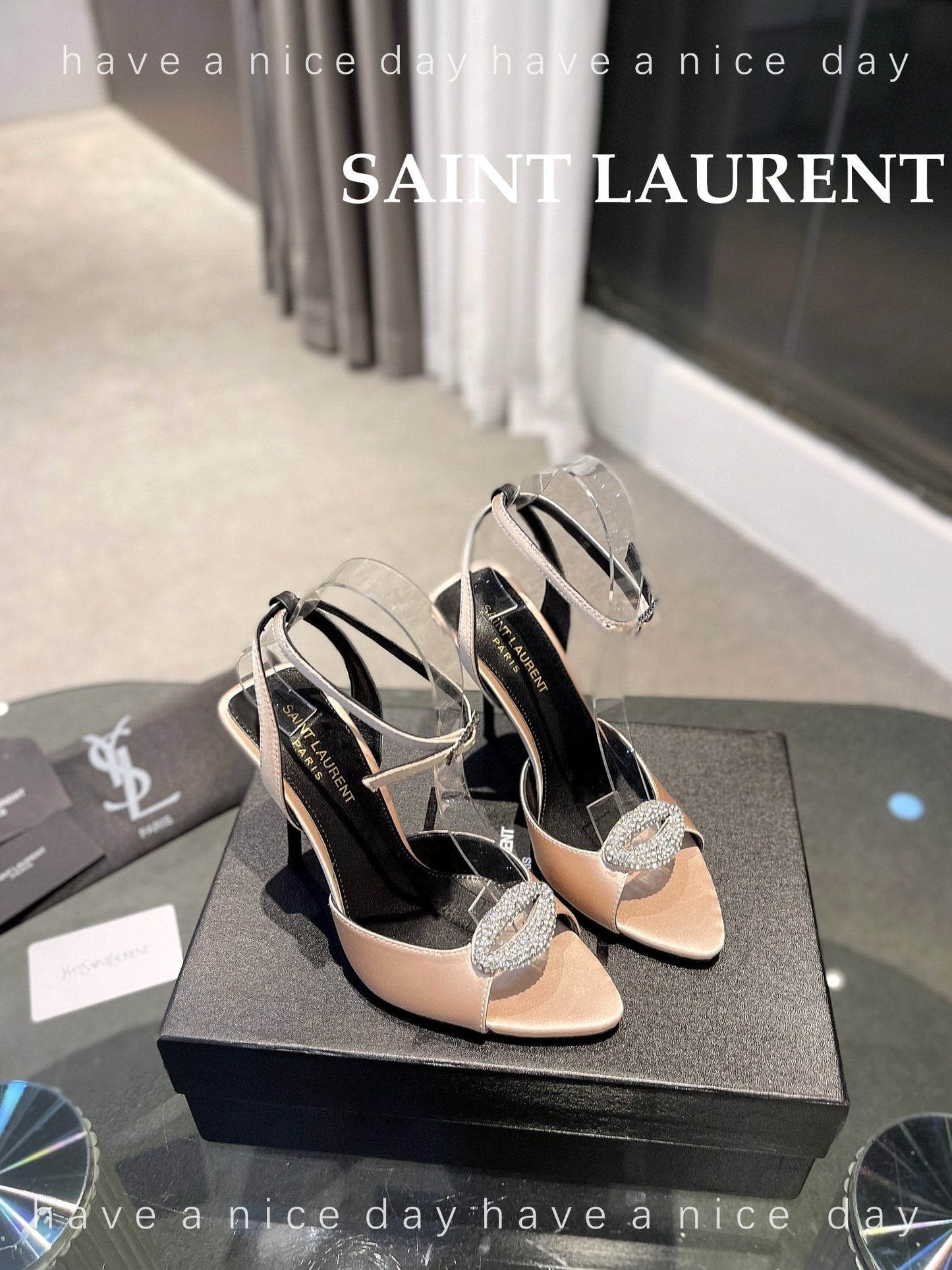 SL AYERS CRYSTAL SANDAL CHAMPAGNE SATIN - 35