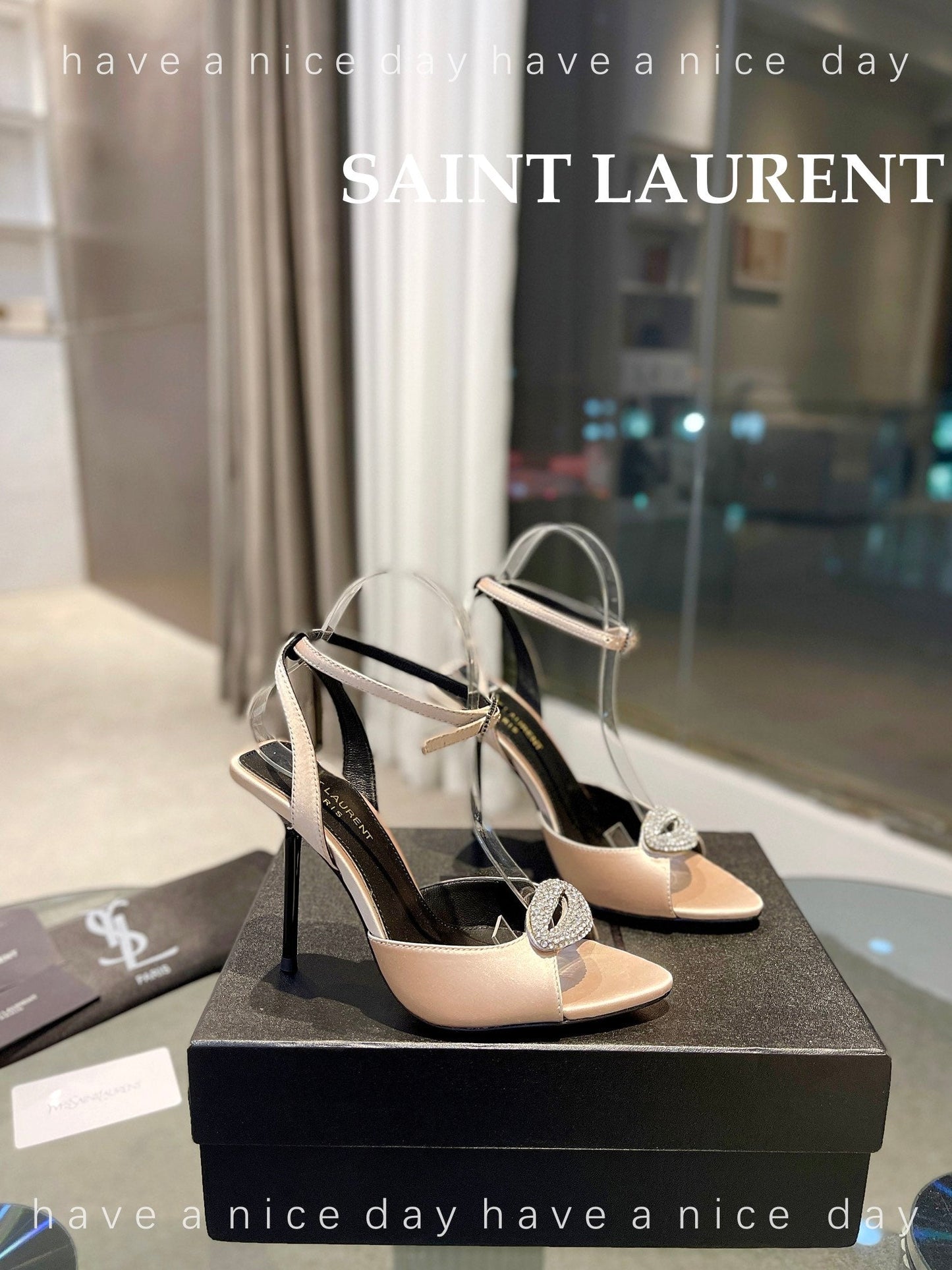 SL AYERS CRYSTAL SANDAL CHAMPAGNE SATIN - 35