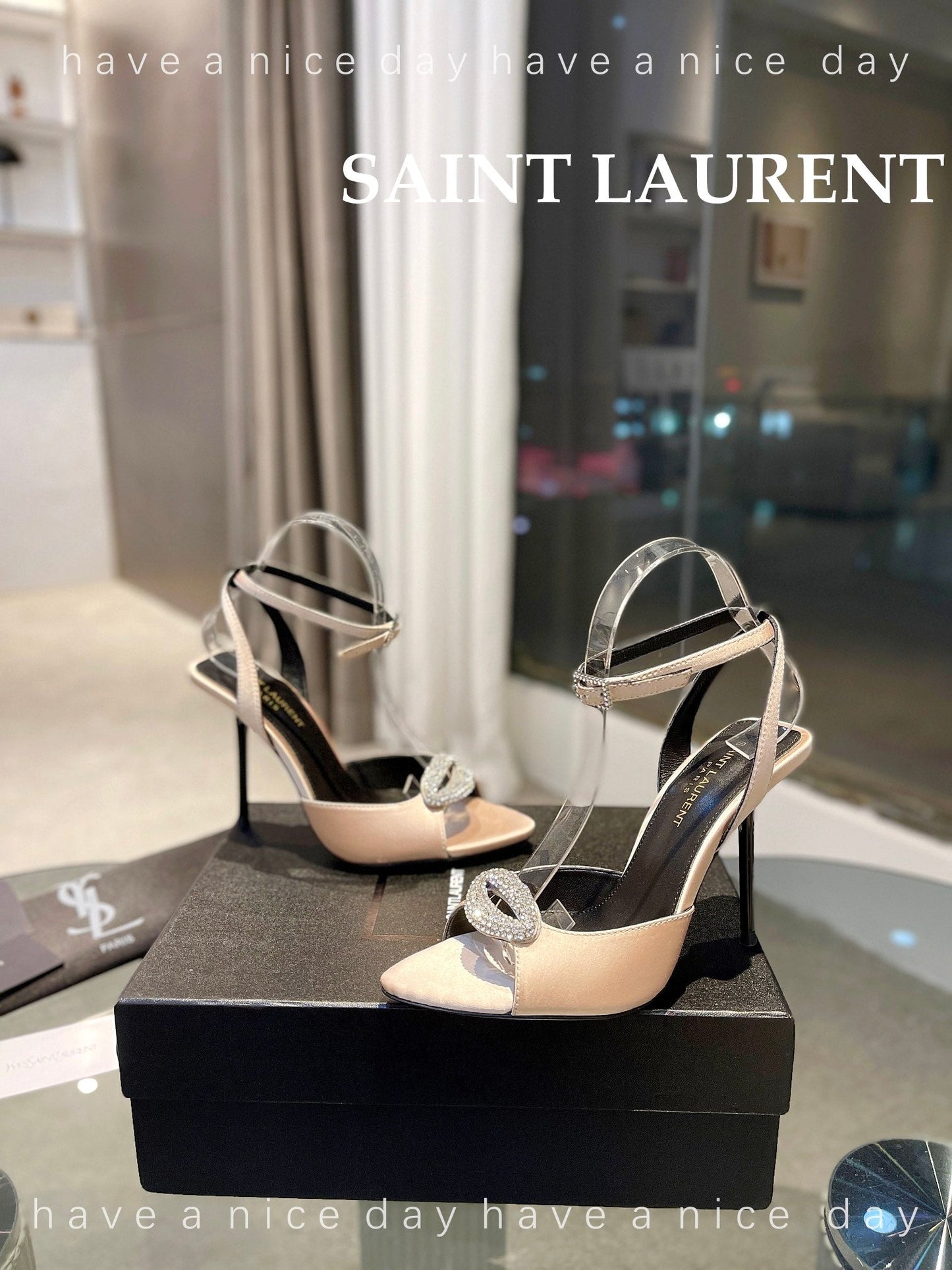 SL AYERS CRYSTAL SANDAL CHAMPAGNE SATIN - 35