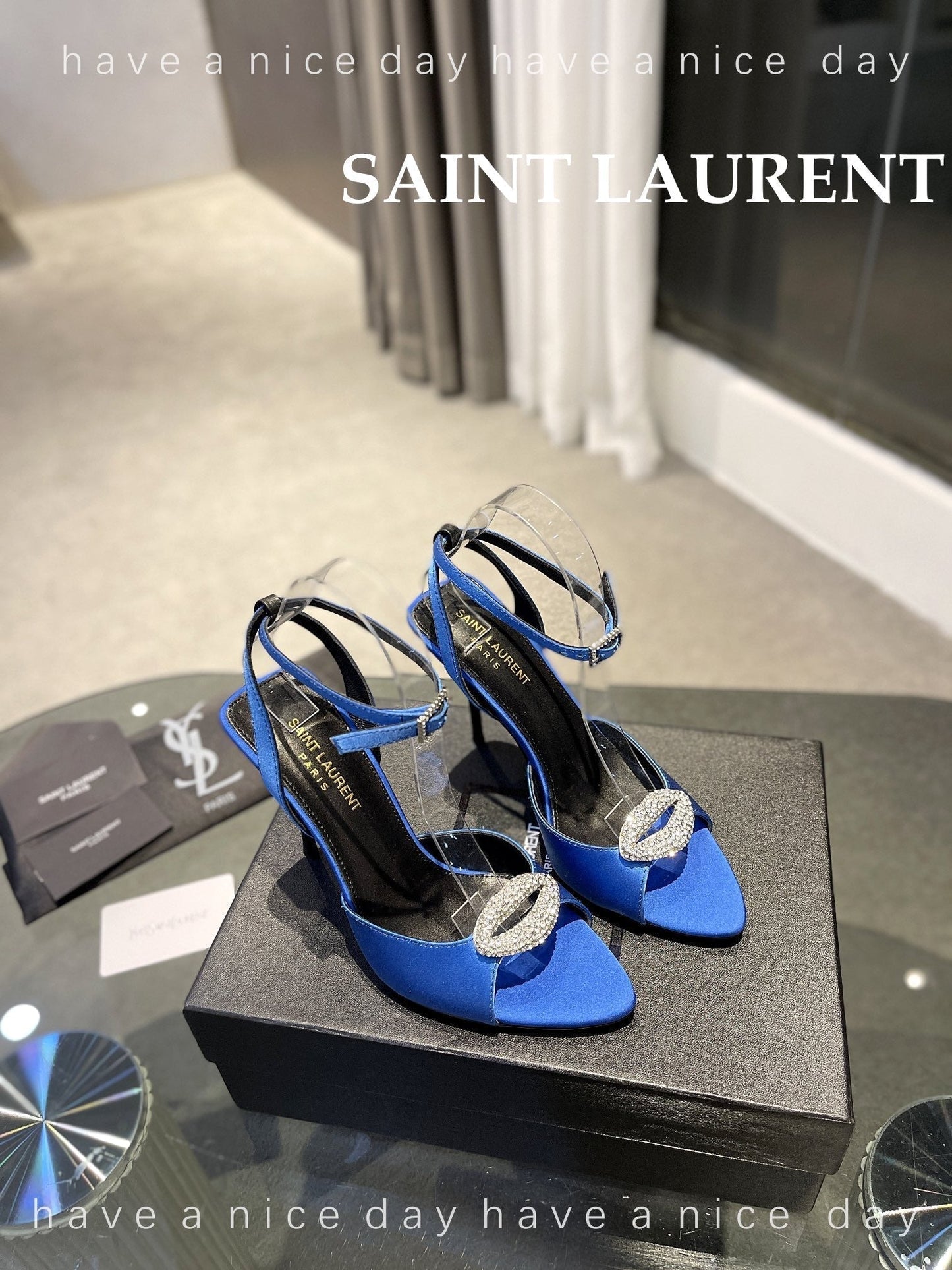 SL AYERS CRYSTAL SANDAL COBALT SATIN - 35