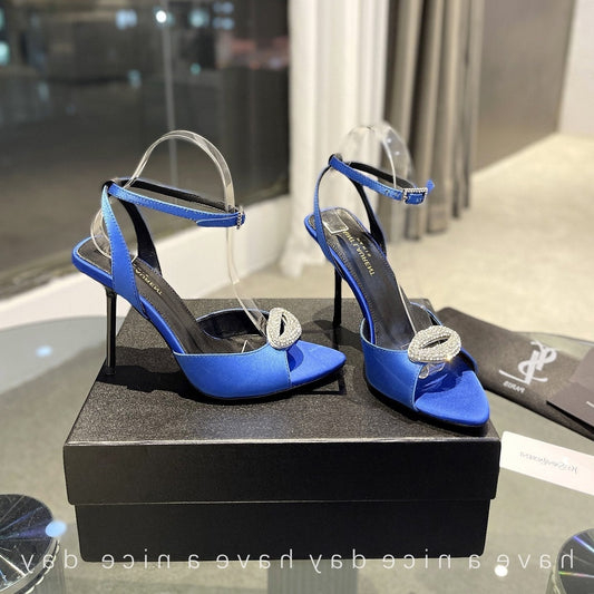 SL AYERS CRYSTAL SANDAL COBALT SATIN - 35