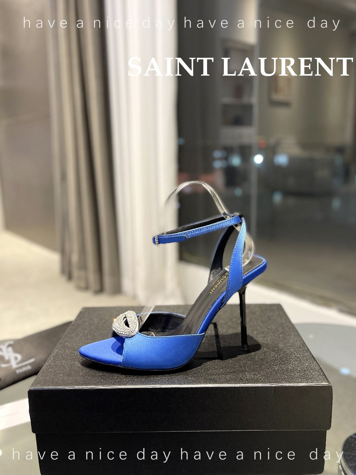 SL AYERS CRYSTAL SANDAL COBALT SATIN - 35