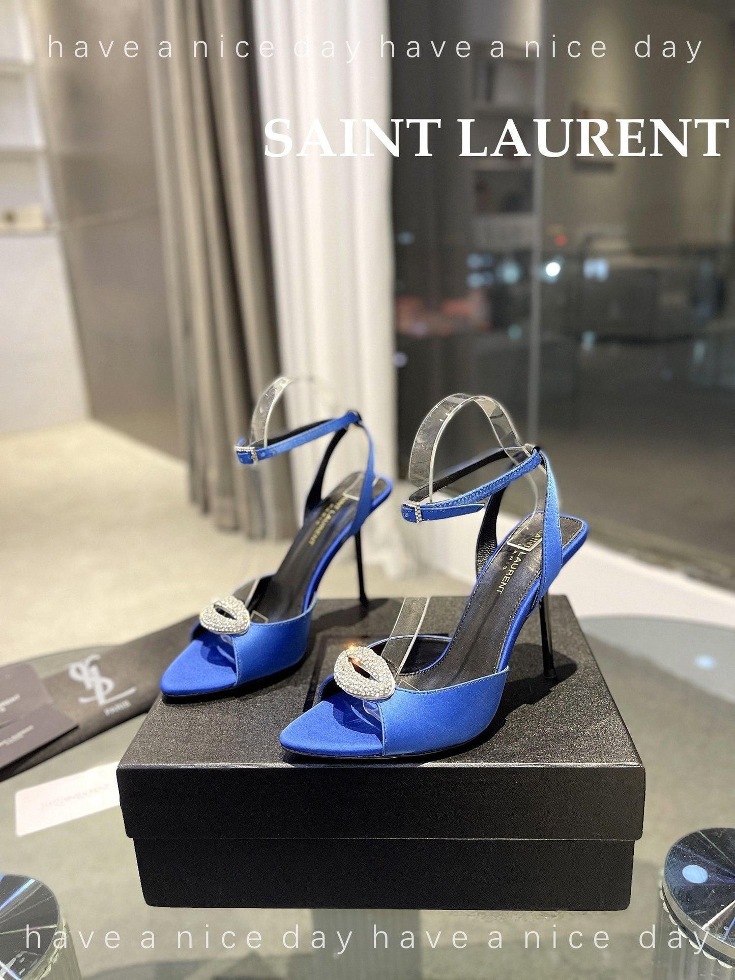 SL AYERS CRYSTAL SANDAL COBALT SATIN - 35