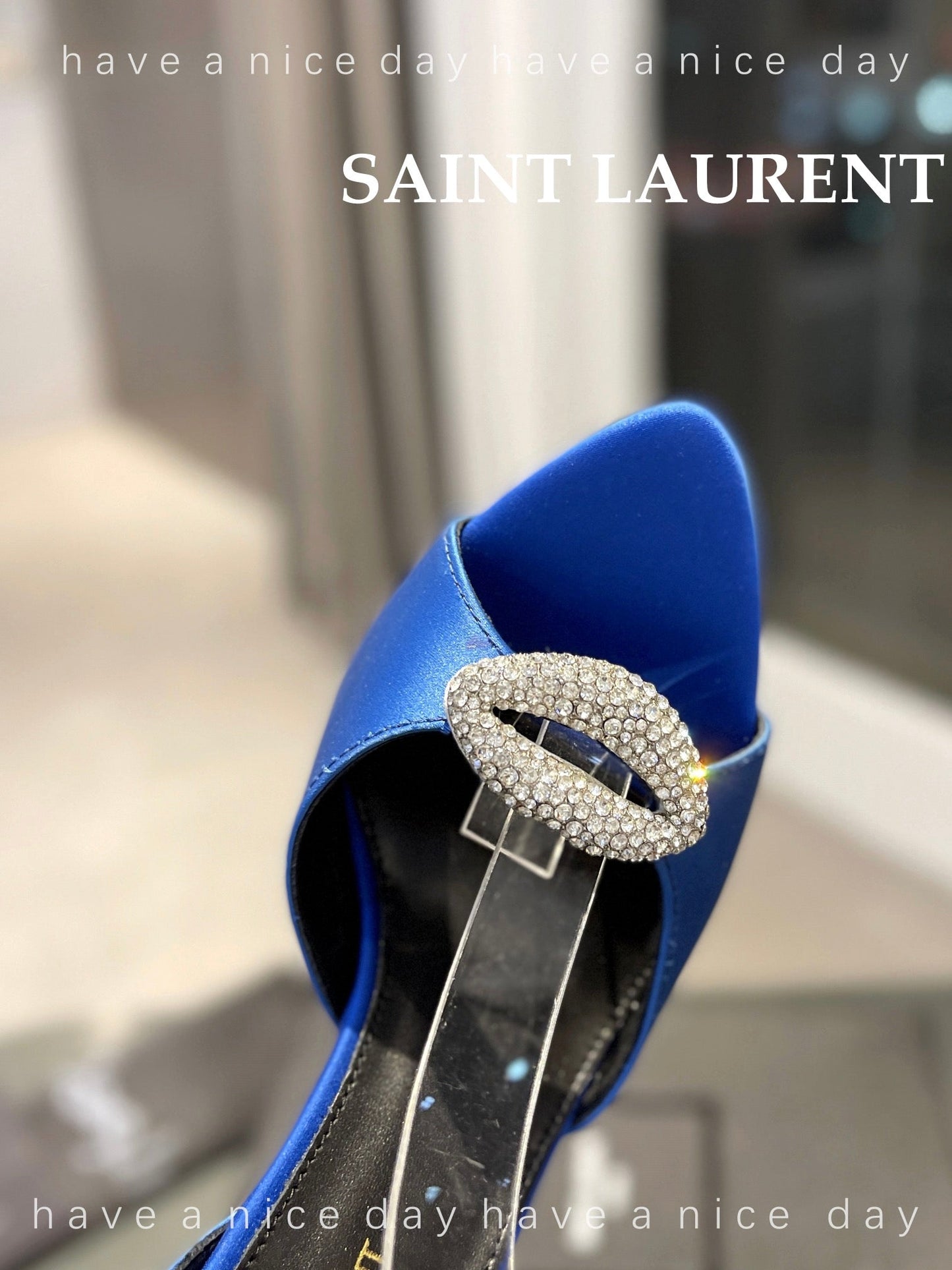 SL AYERS CRYSTAL SANDAL COBALT SATIN - 35
