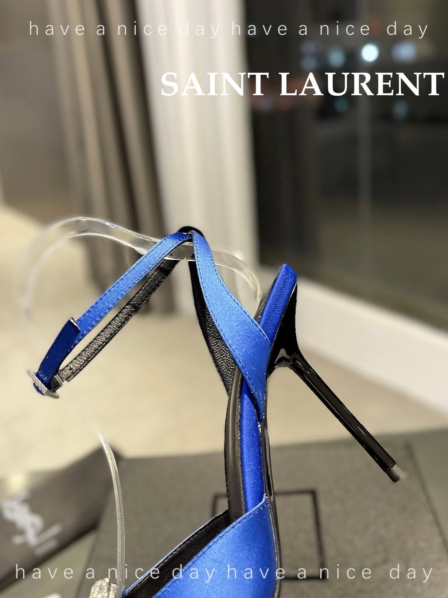 SL AYERS CRYSTAL SANDAL COBALT SATIN - 35