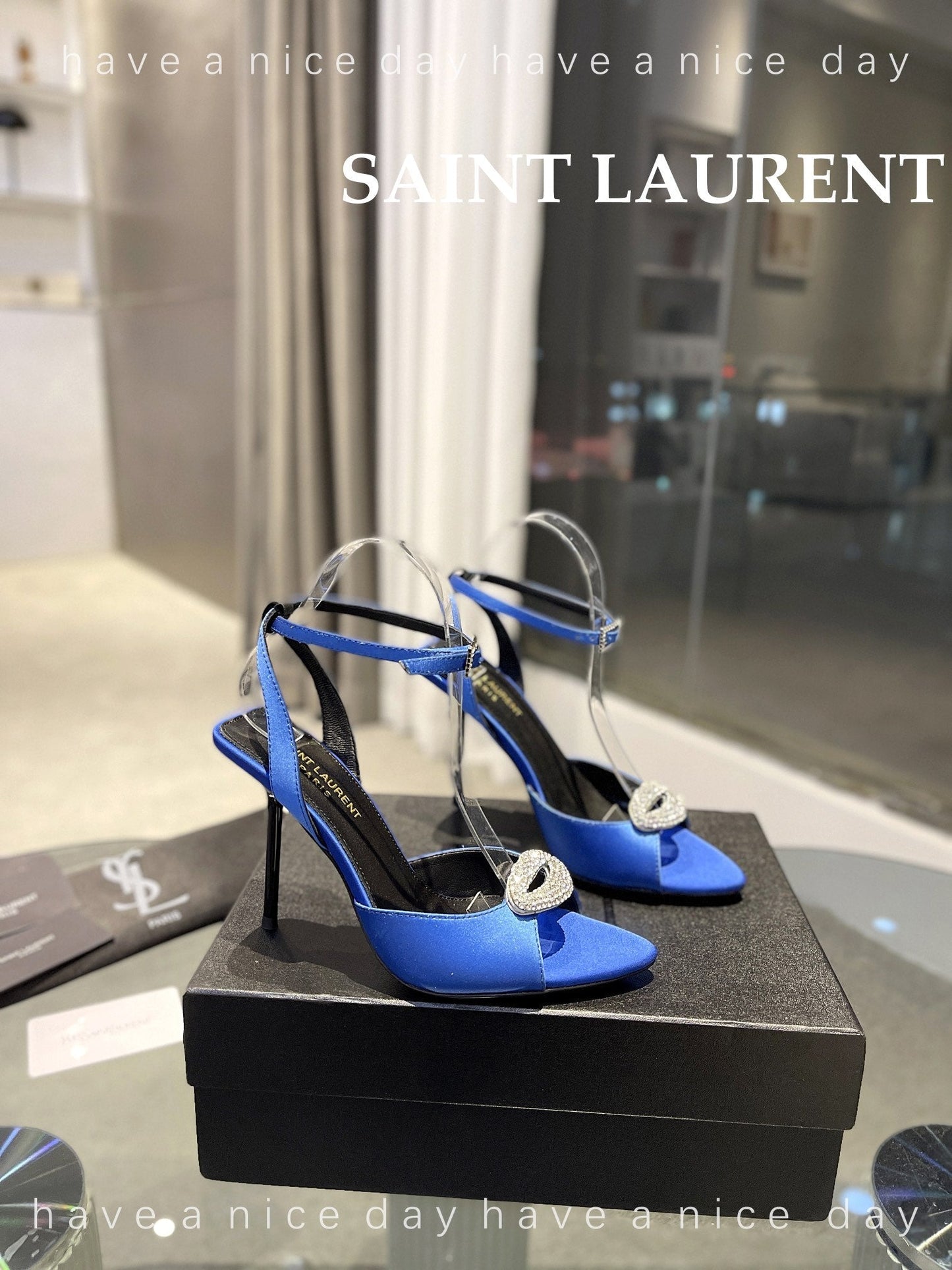 SL AYERS CRYSTAL SANDAL COBALT SATIN - 35