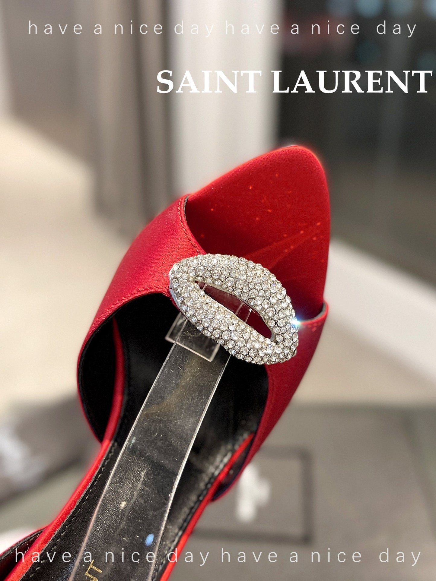 SL AYERS CRYSTAL SANDAL RED SATIN - 35