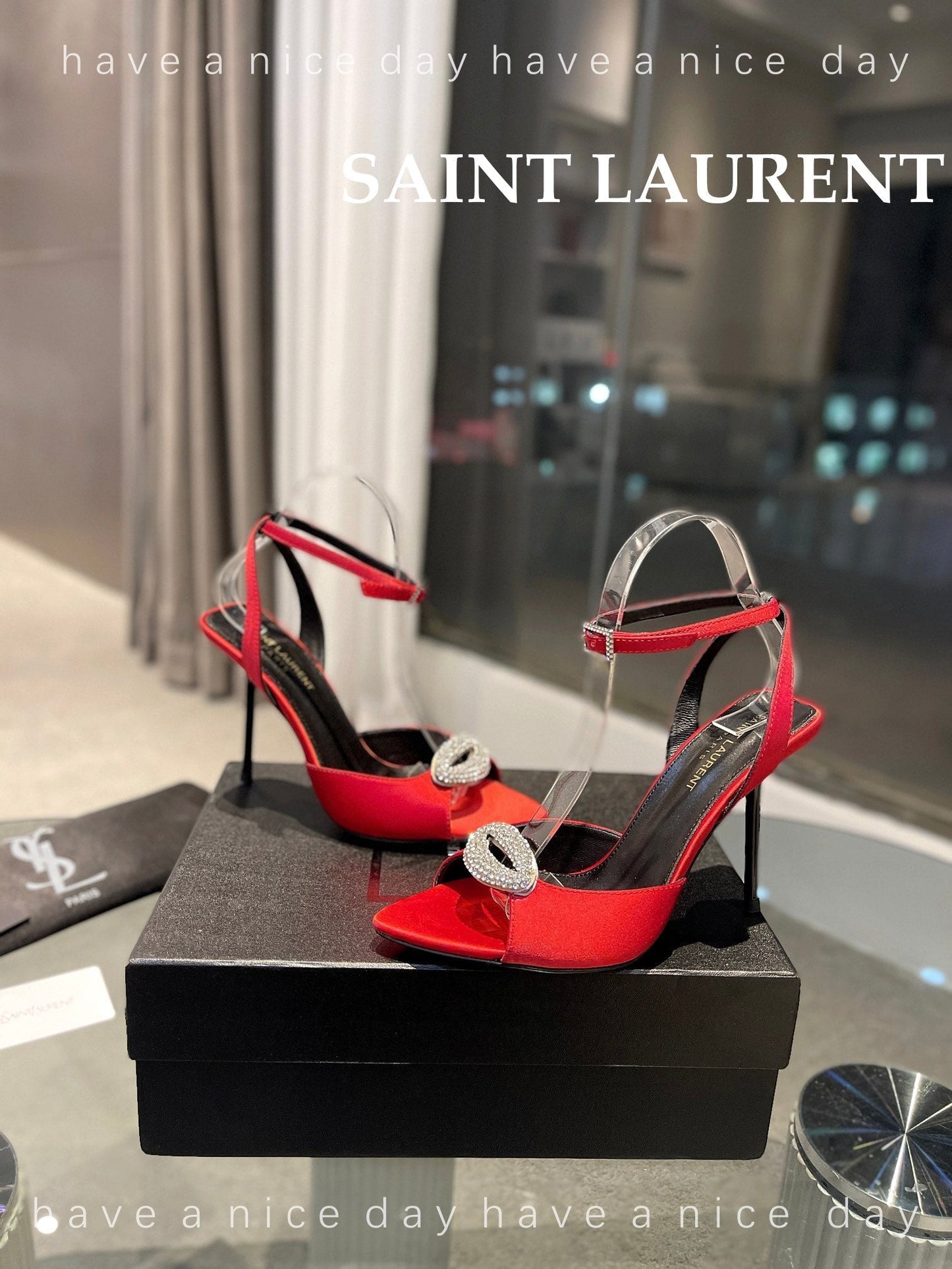 SL AYERS CRYSTAL SANDAL RED SATIN - 35