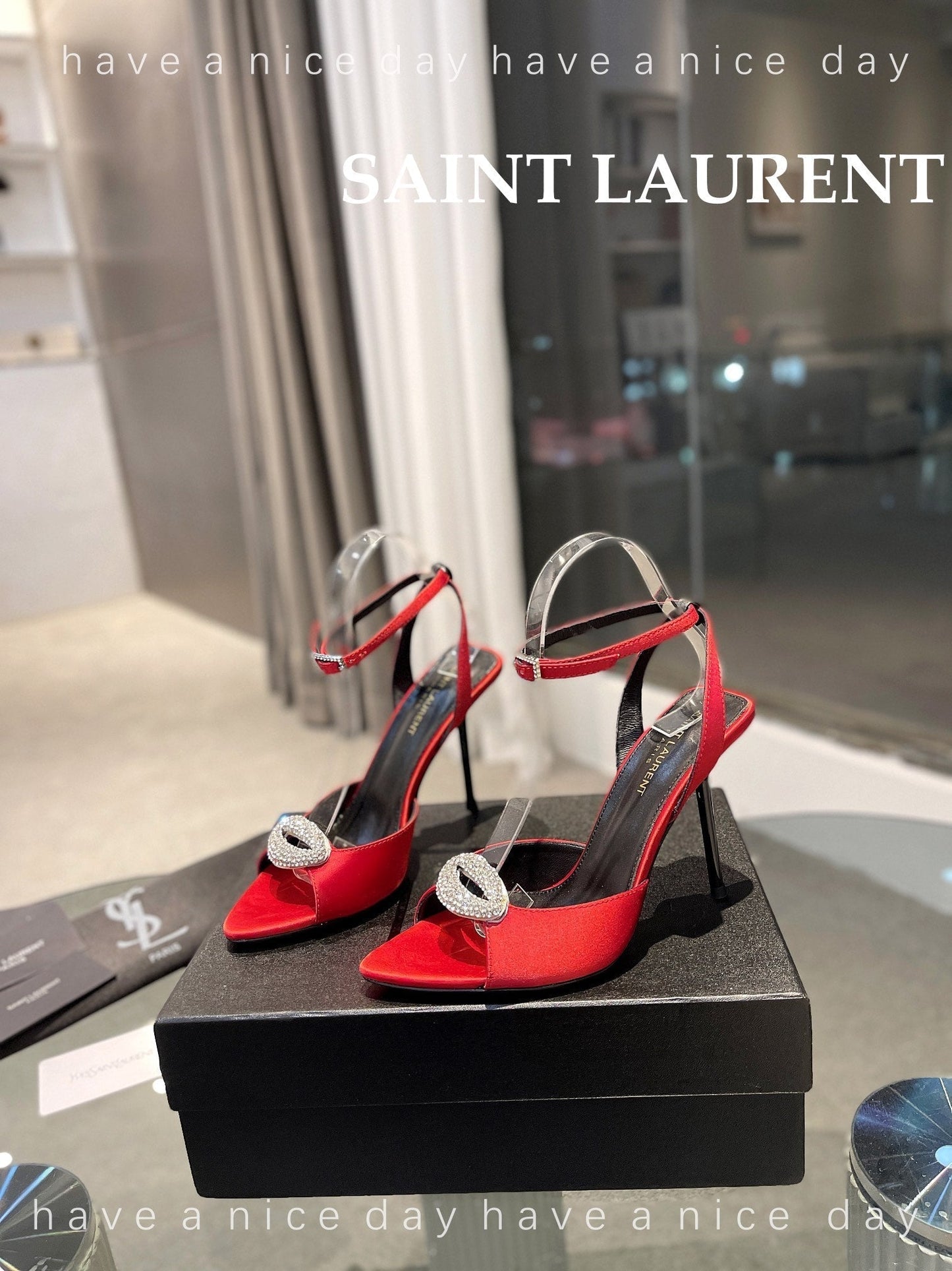 SL AYERS CRYSTAL SANDAL RED SATIN - 35