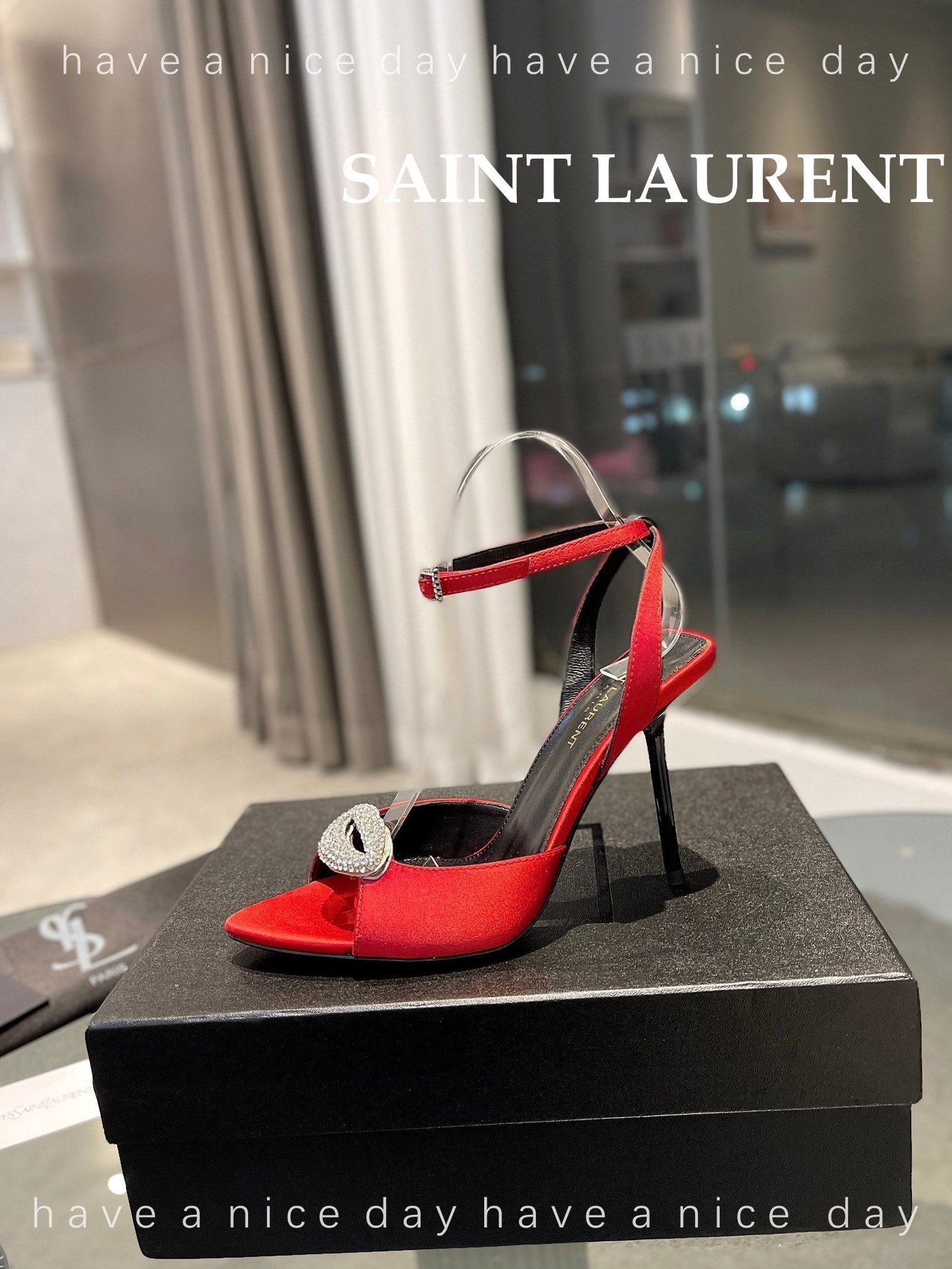SL AYERS CRYSTAL SANDAL RED SATIN - 35