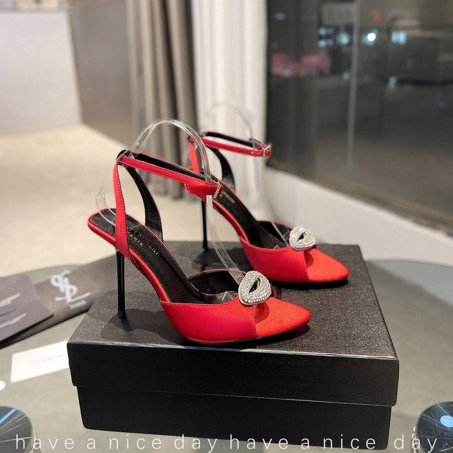 SL AYERS CRYSTAL SANDAL RED SATIN - 35