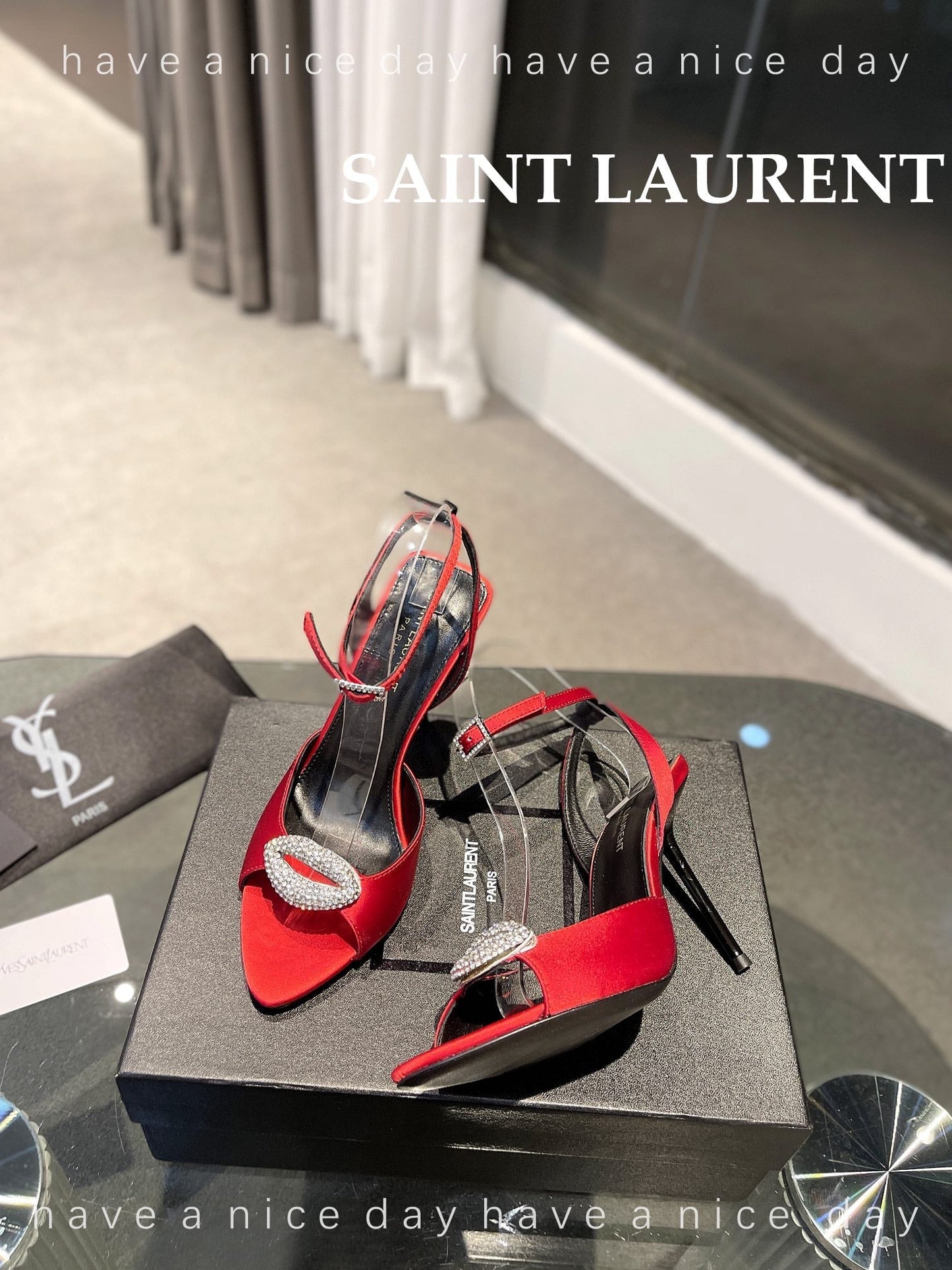 SL AYERS CRYSTAL SANDAL RED SATIN - 35