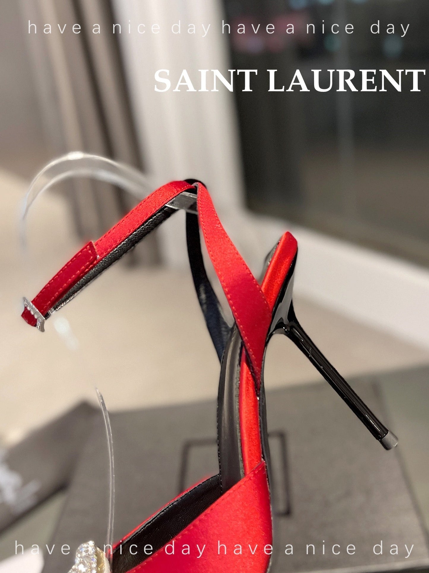 SL AYERS CRYSTAL SANDAL RED SATIN - 35