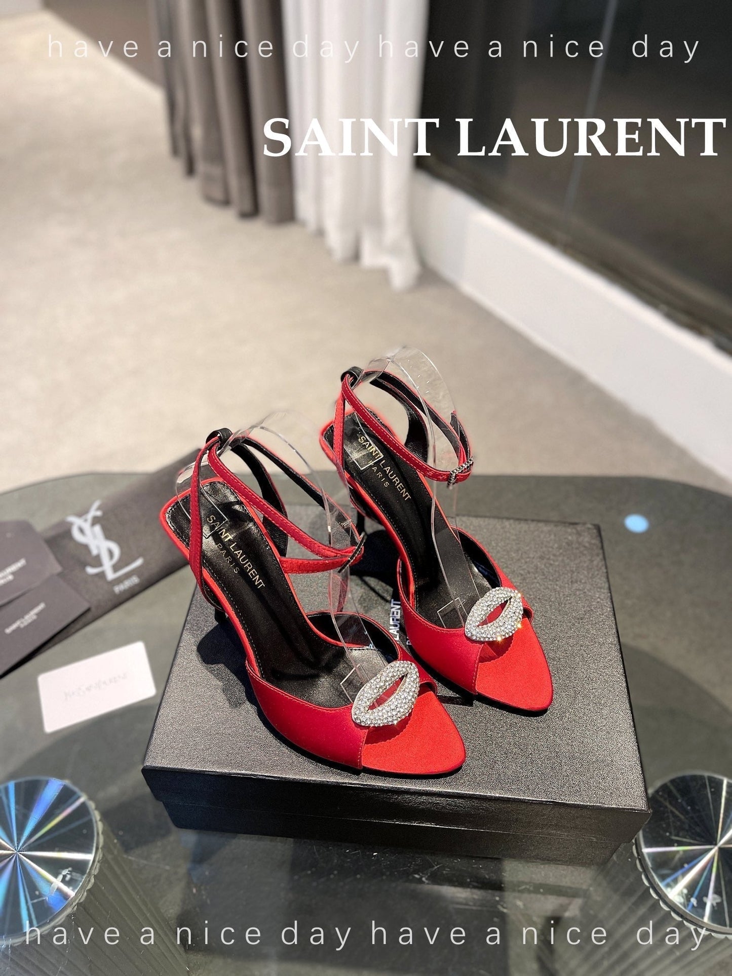 SL AYERS CRYSTAL SANDAL RED SATIN - 35