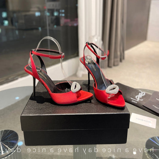 SL AYERS CRYSTAL SANDAL RED SATIN - 35