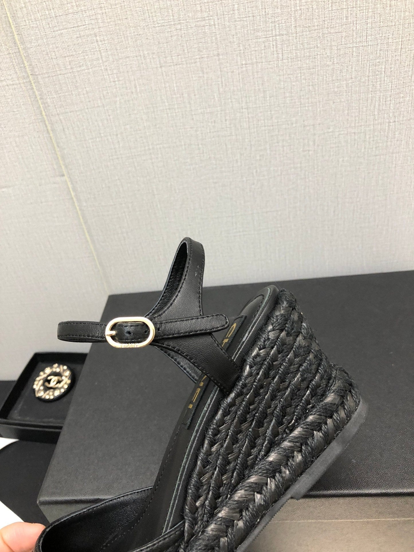 MARY JANE WEDGE BLACK LAMBSKIN - 35