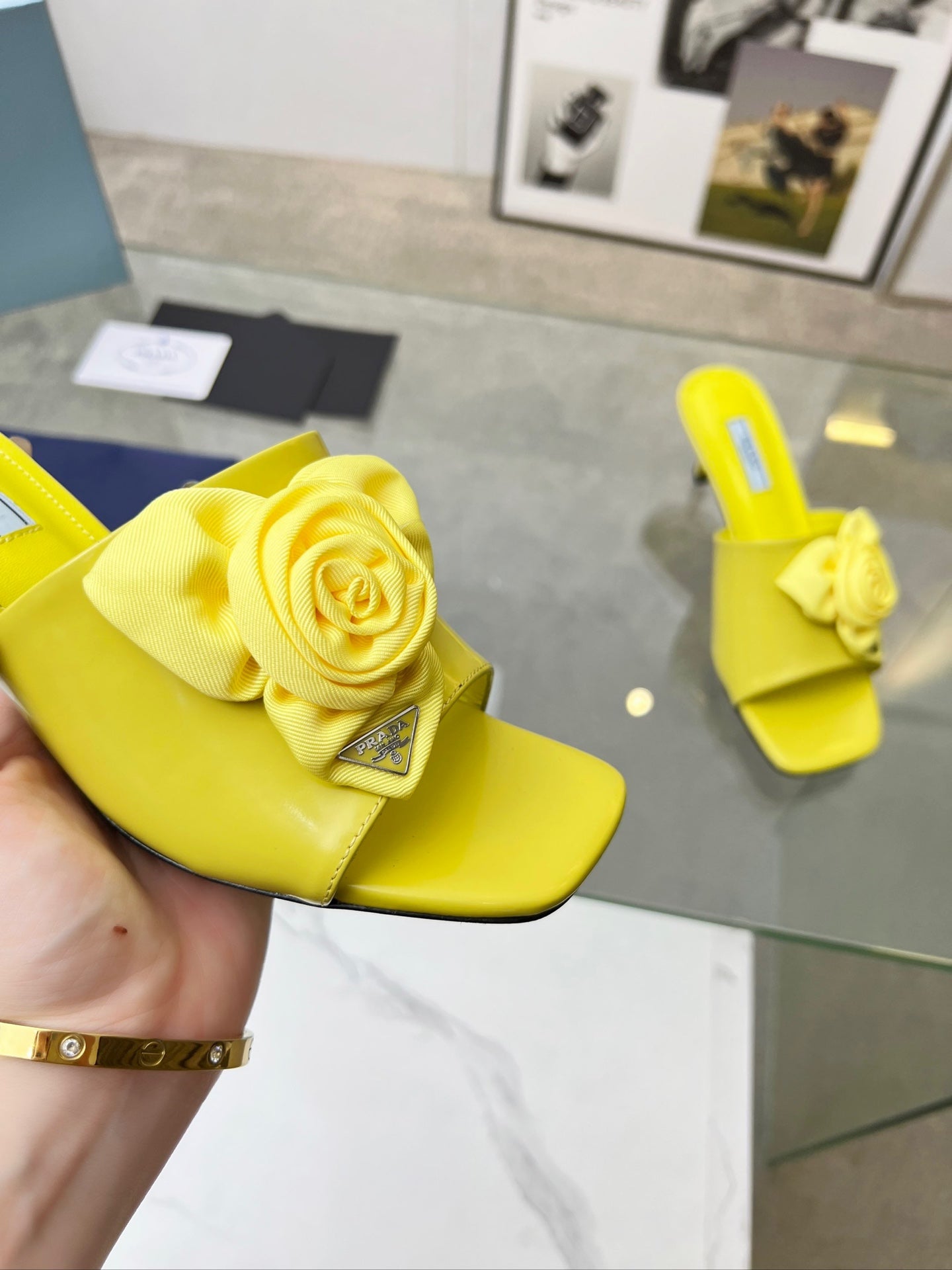 PRA FLOWER POINTED HEELS 55 LEMON CALFSKIN - 35