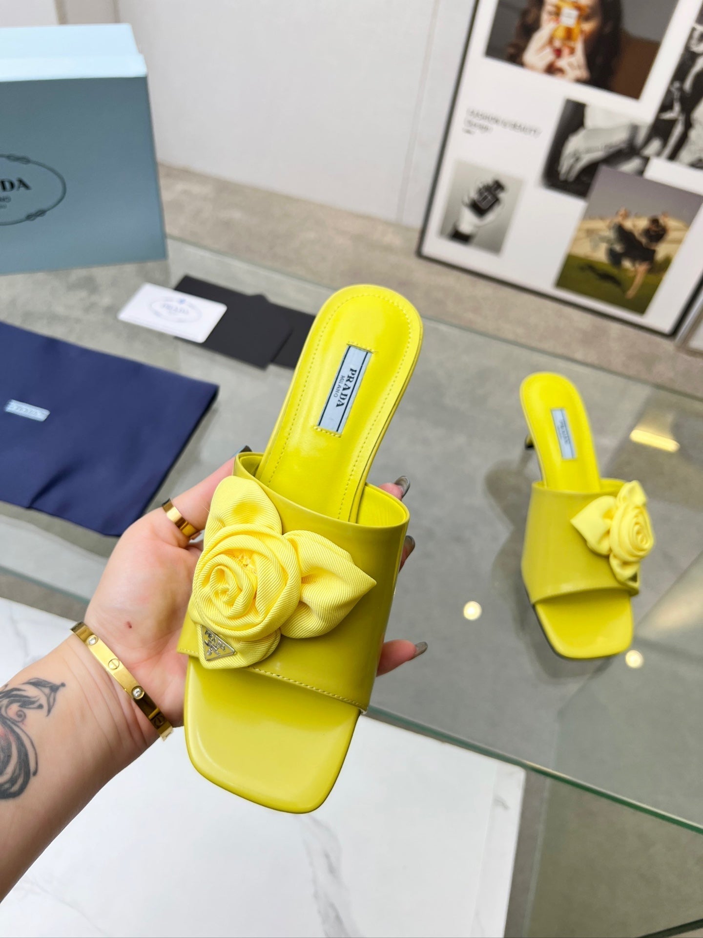 PRA FLOWER POINTED HEELS 55 LEMON CALFSKIN - 35