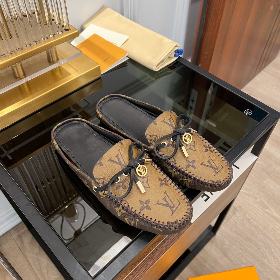 LV GLORIA FLAT LOAFER CLASSIC MONOGRAM PALE BROWN - 35