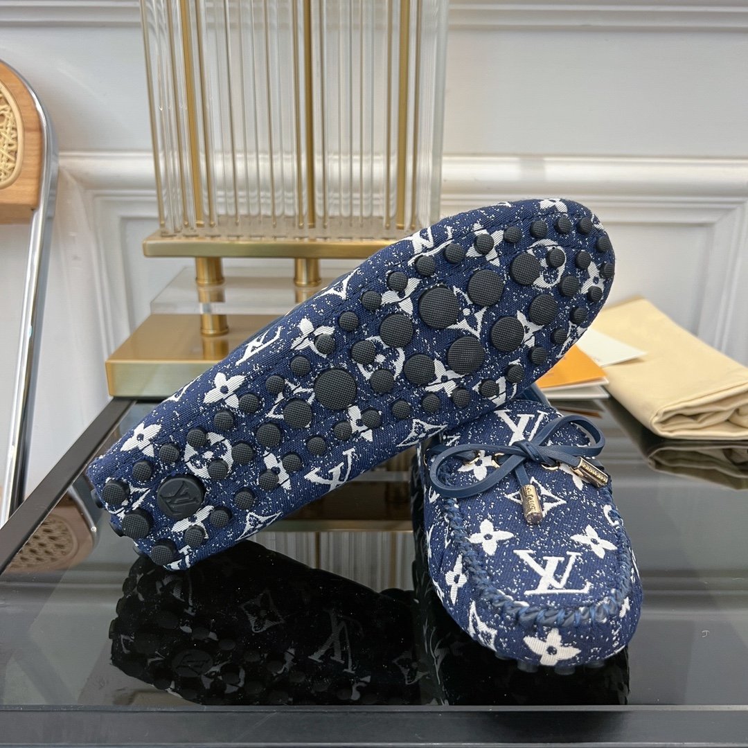 LV GLORIA FLAT LOAFER DENIM FLORAL FABRIC DARK BLUE - 35